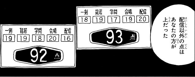 あかね噺 第73席 選考会でのあかねとひかるの得点